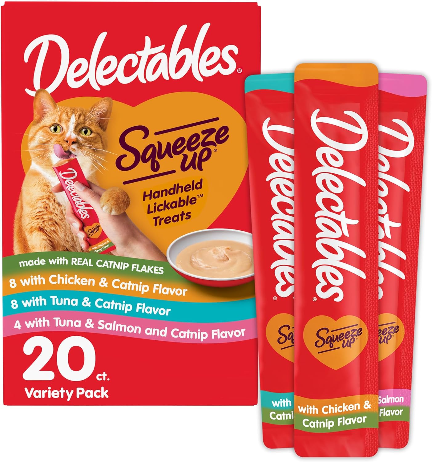 Delectables Squeeze Up Cat Treats Variety Pack 20 Tubes Creamy Puree Grain Free New
