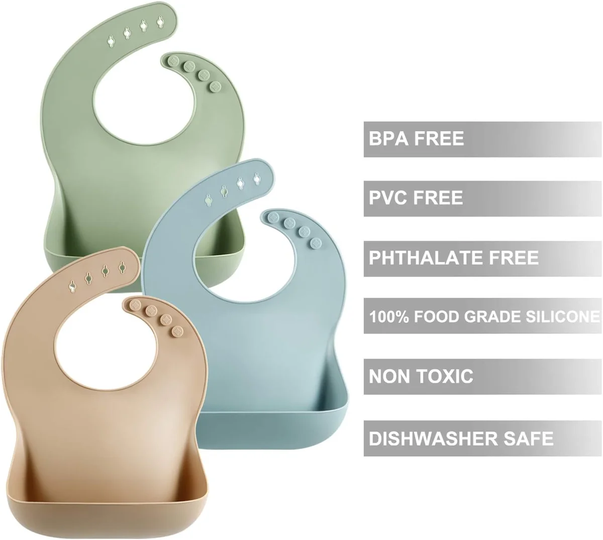 PandaEar Silicone Baby Bibs Set of 3 Waterproof Soft Unisex 10-72 Months Brown/Blue/Green New image 6