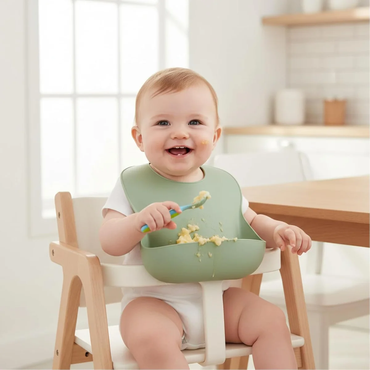 PandaEar Silicone Baby Bibs Set of 3 Waterproof Soft Unisex 10-72 Months Brown/Blue/Green New image 7