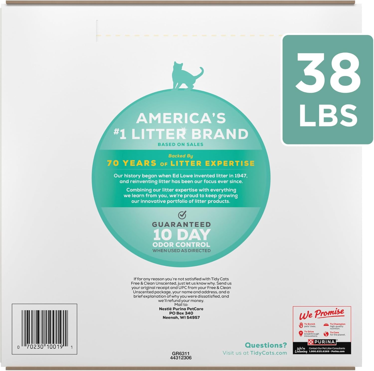 Tidy Cats Purina Tidy Cats Free and Clean Unscented Cat Litter 38 lb Box Clay New image 8
