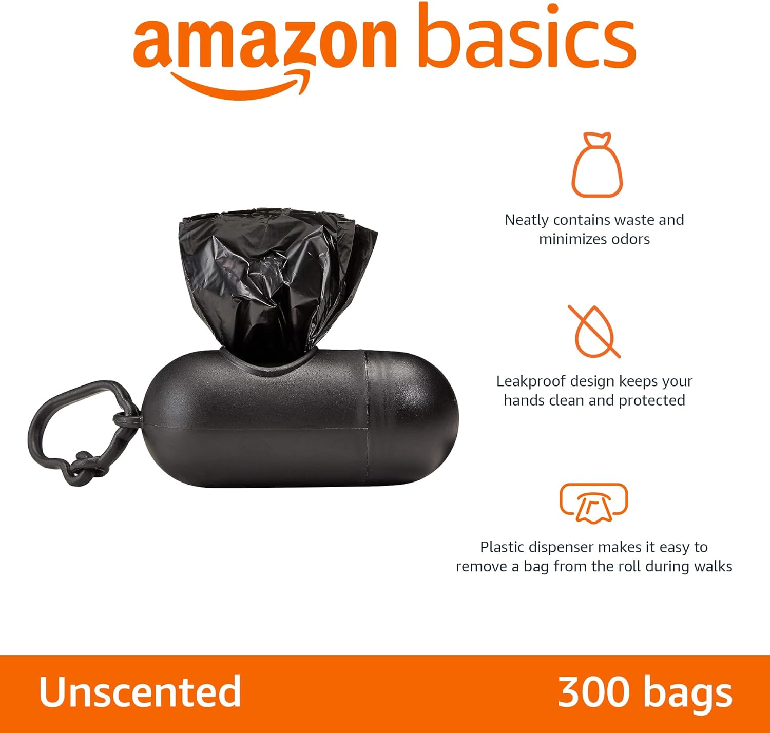 Amazon Basics Dog Poop Bags with Dispenser 300 Count Leak Proof Unscented Black - New image 2