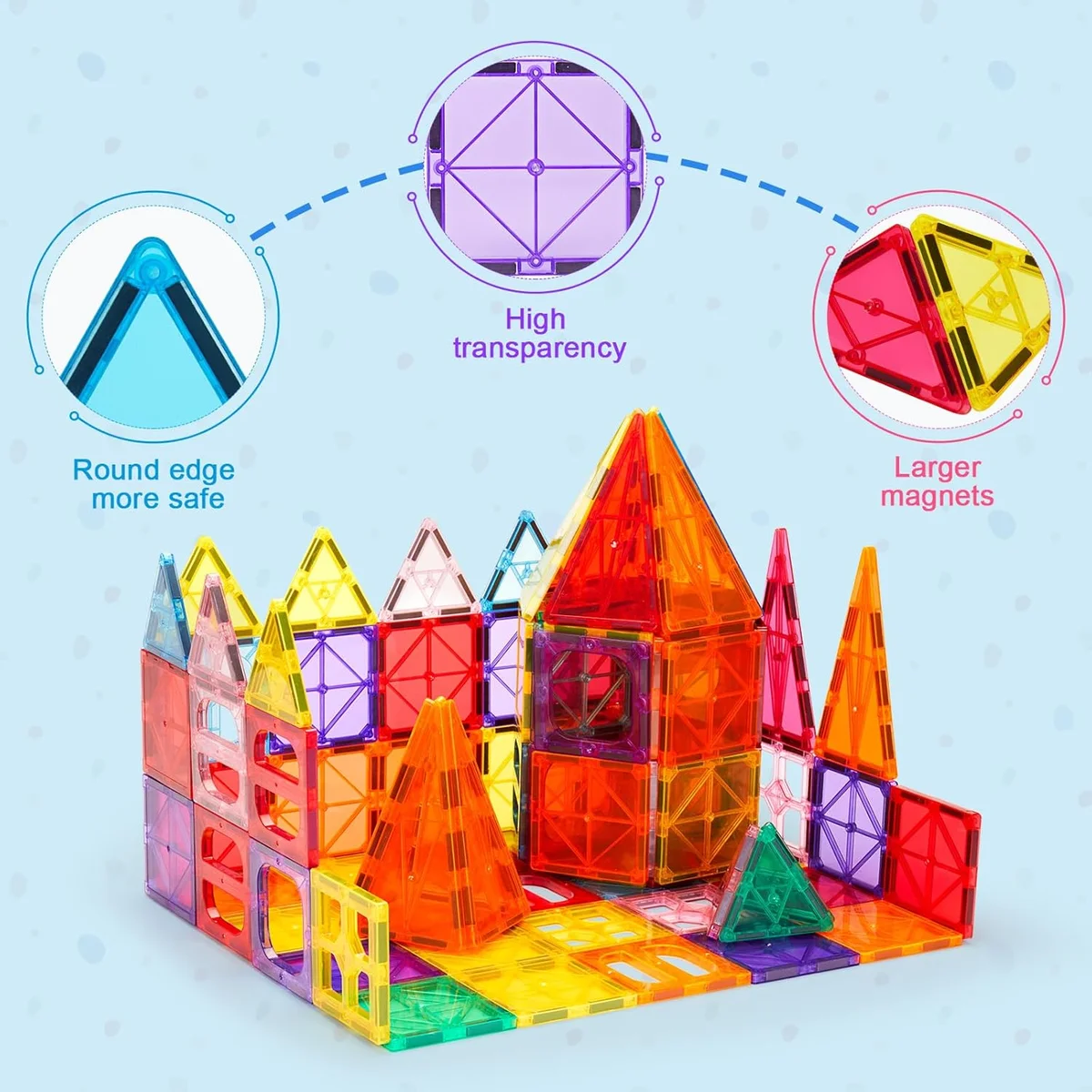 Ryoichi Magnetic Tiles Set 138PCS with 2 Cars STEM Educational Building Blocks Multicolor New image 3