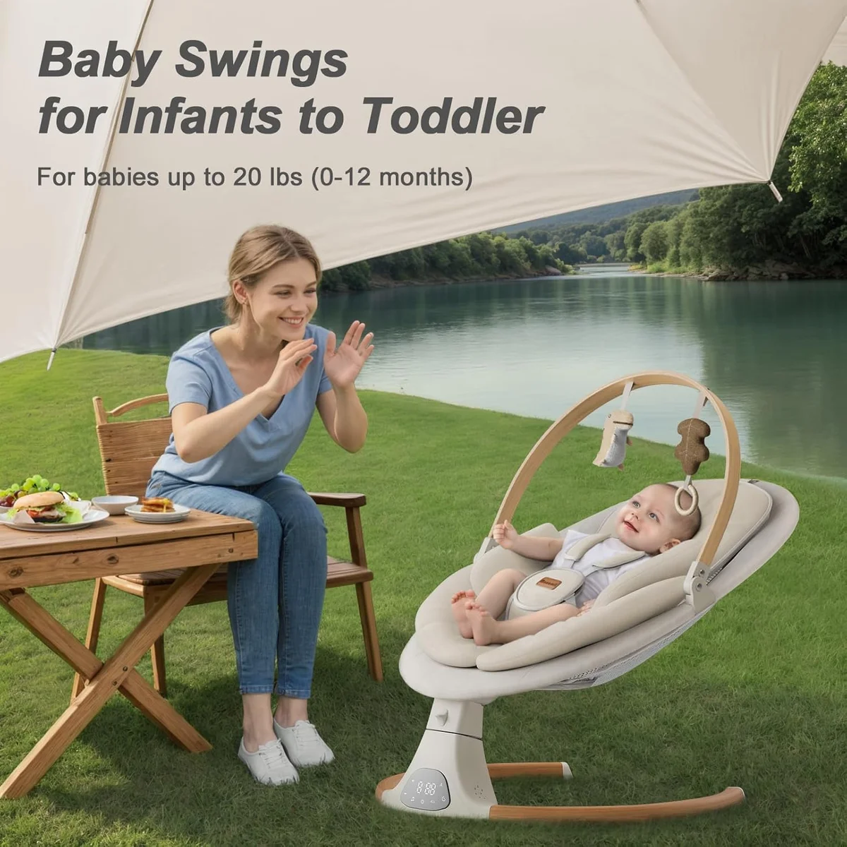 Monamii Baby Swing BB2007 5 Speeds, 10 Lullabies Beige New image 2