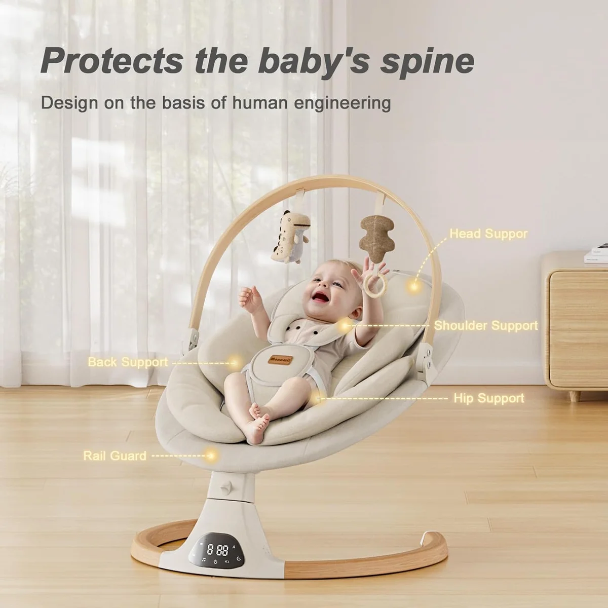 Monamii Baby Swing BB2007 5 Speeds, 10 Lullabies Beige New image 3