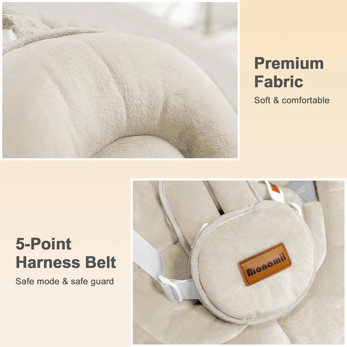 Monamii Baby Swing BB2007 5 Speeds, 10 Lullabies Beige New image 5