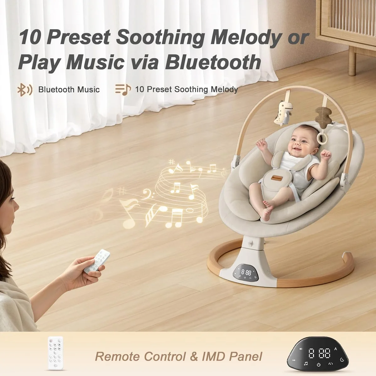 Monamii Baby Swing BB2007 5 Speeds, 10 Lullabies Beige New image 6