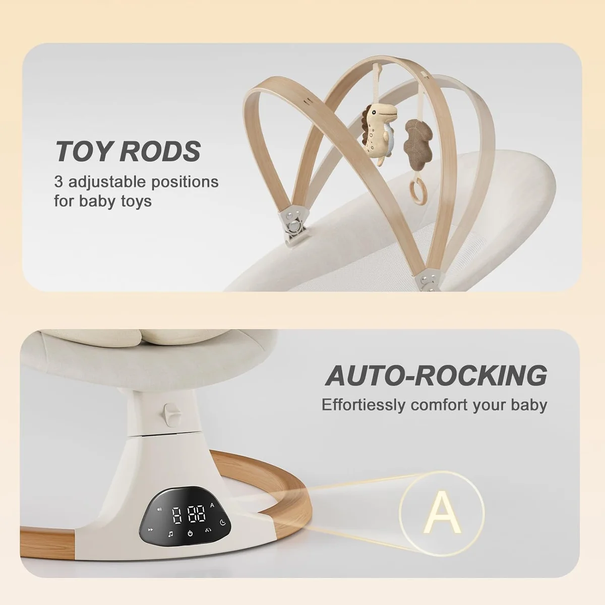 Monamii Baby Swing BB2007 5 Speeds, 10 Lullabies Beige New image 7