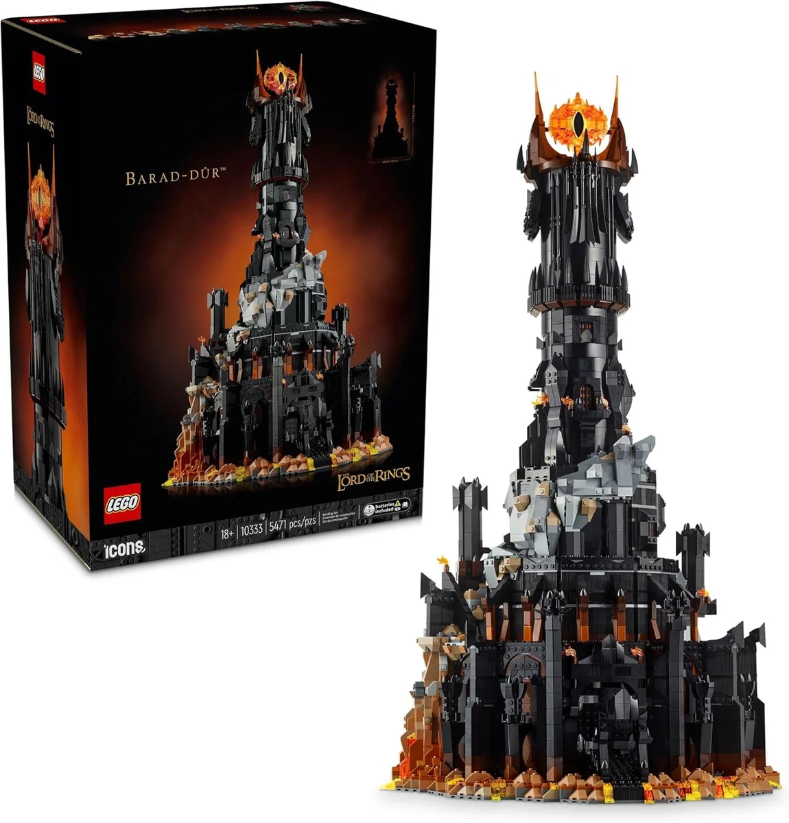 LEGO The Lord of The Rings: Barad-dûr Building Set 10333 Includes 10 Minifigures Black/Orange New