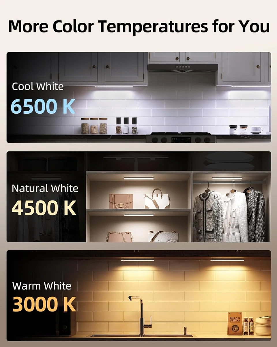 EZVALO Under Cabinet Lighting EZL2414A_6S 2000mAh Rechargeable Wireless Motion Sensor 3 Color Temps 6Pack with Station New image 6