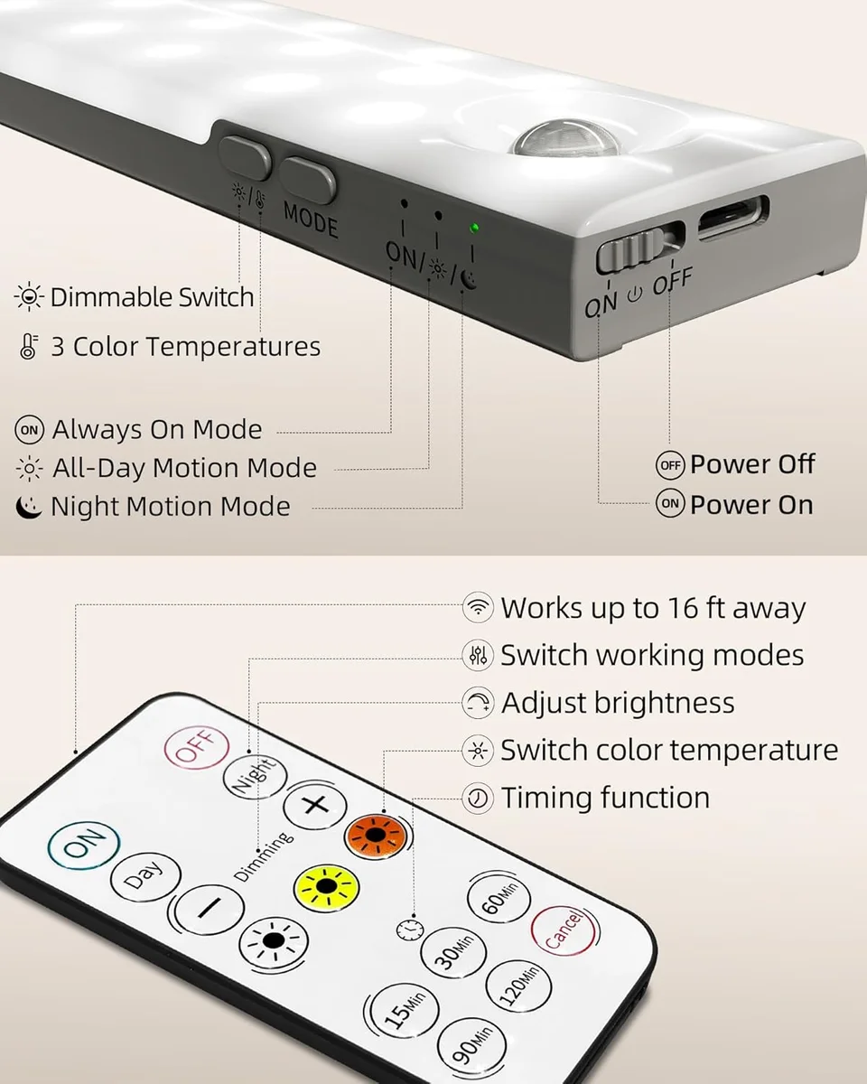 EZVALO Under Cabinet Lighting EZL2414A_6S 2000mAh Rechargeable Wireless Motion Sensor 3 Color Temps 6Pack with Station New image 9