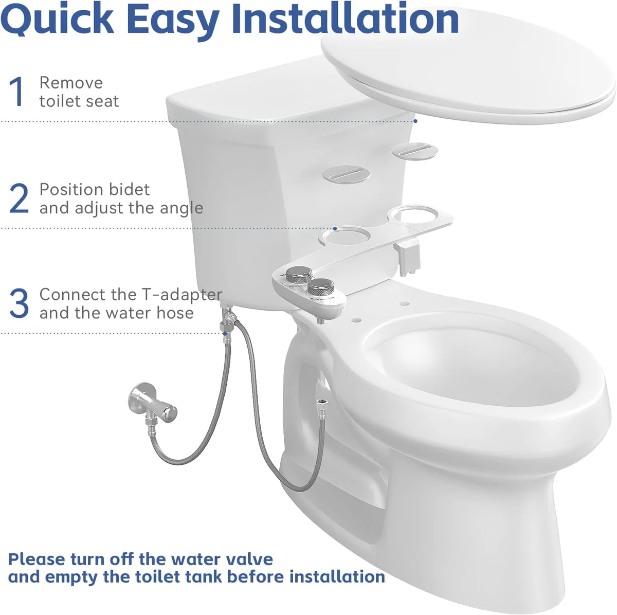 WATERLACE Bidet Attachment for Toilet Non Electric Dual Nozzle Adjustable Water Pressure Plastic New image 6