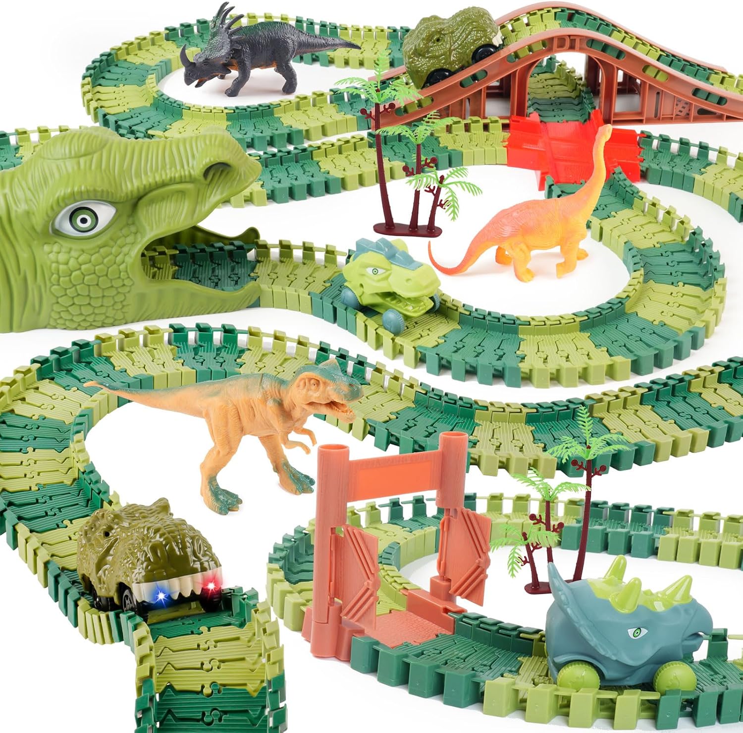 GIAT Dinosaur Track Toys Dinosaur Track Toy 217 Pieces with Light & Sound Green New