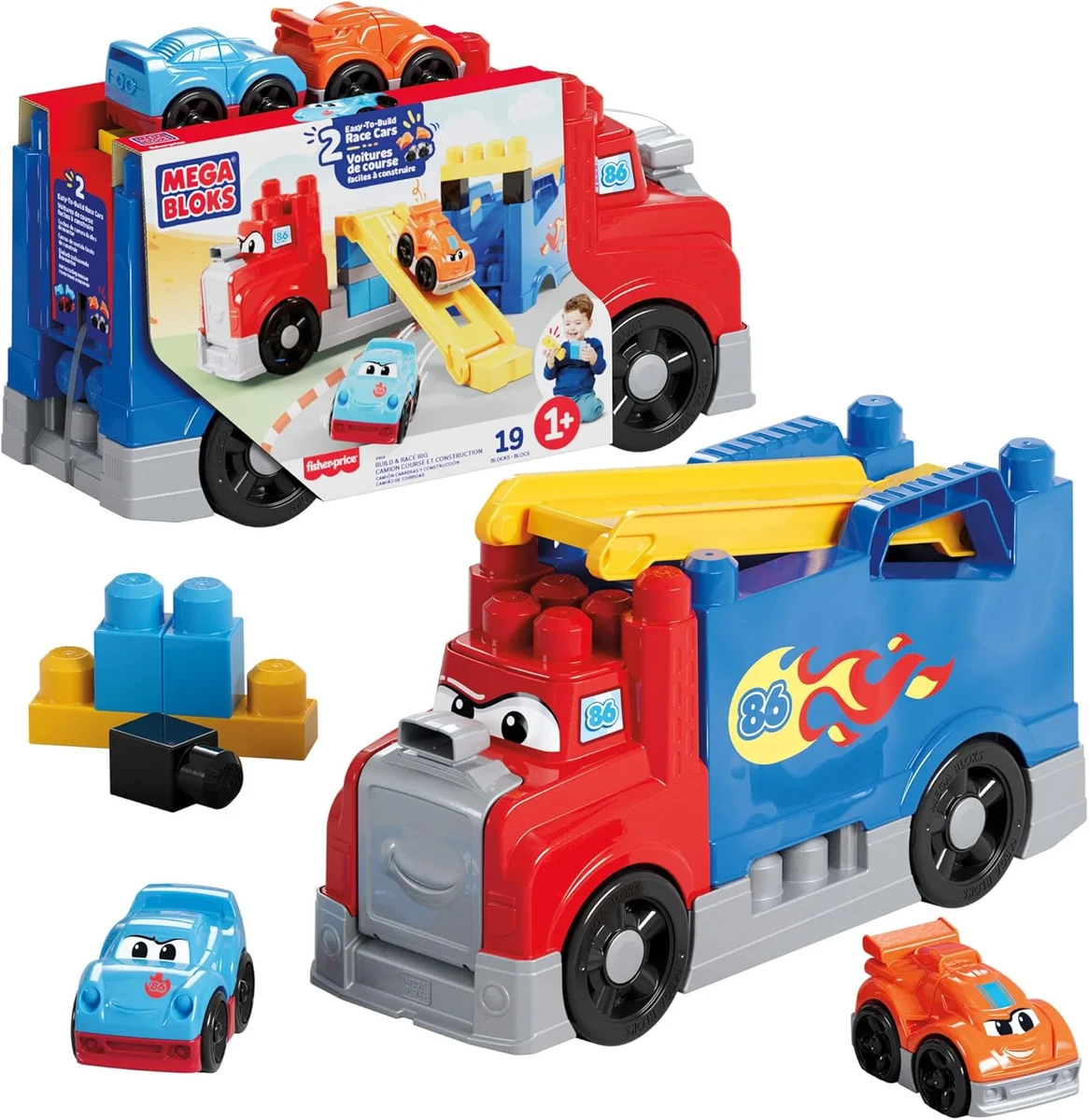 Mega Bloks First Builders Toddler Building Blocks Toy Set Build & Race Rig 19 Pieces Red New