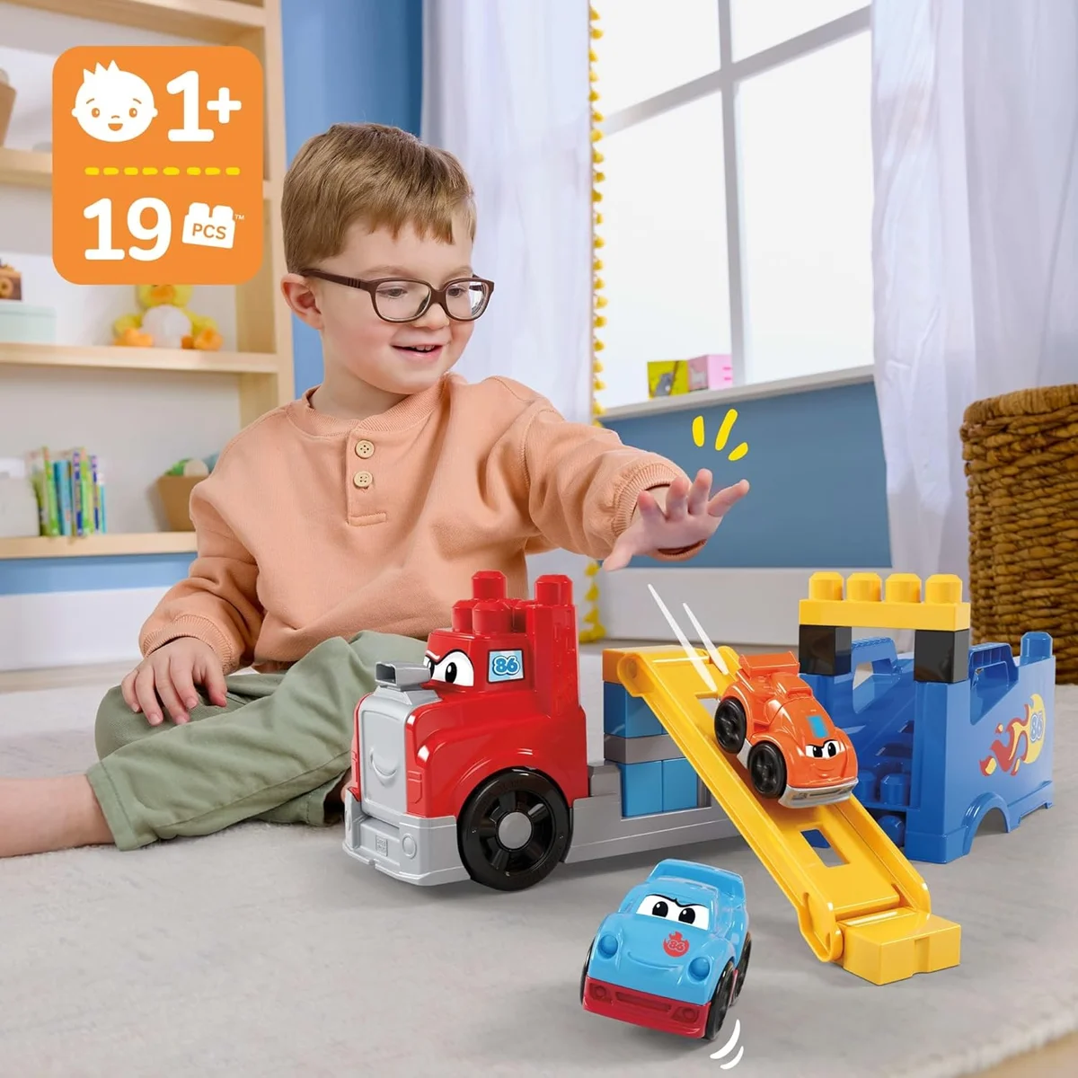 Mega Bloks First Builders Toddler Building Blocks Toy Set Build & Race Rig 19 Pieces Red New image 2