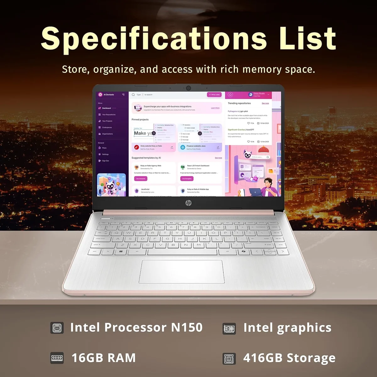 HP Stream 14" Laptop Intel N150 16GB RAM 416GB Storage Gold New image 3