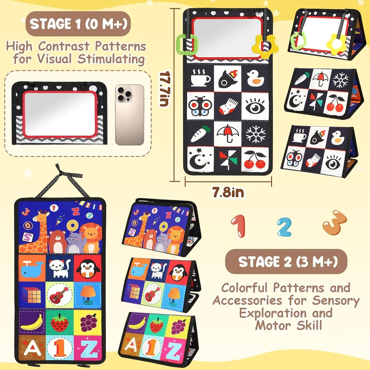 URMYWO Tummy Time Toys Black and White High Contrast Baby Mirror JZB01 - Multicolored - New image 2