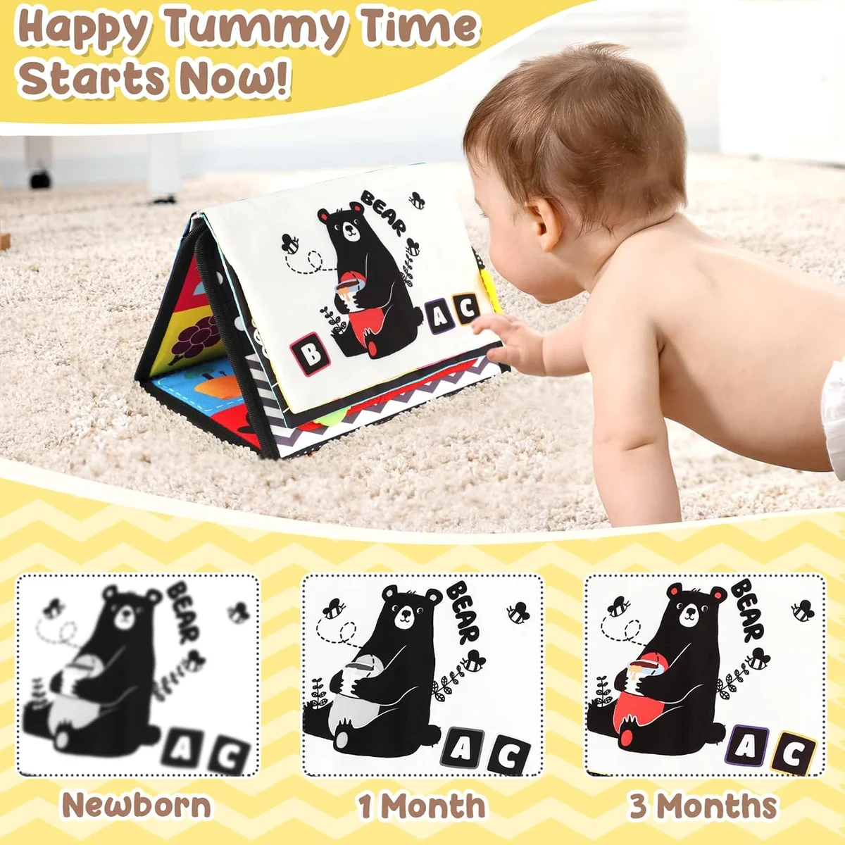 URMYWO Tummy Time Toys Black and White High Contrast Baby Mirror JZB01 - Multicolored - New image 4