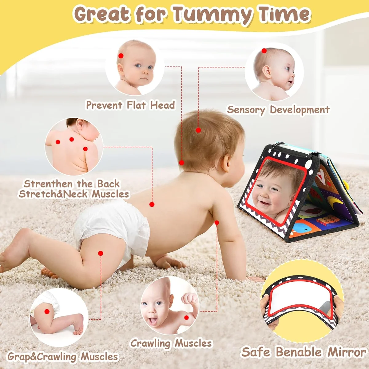 URMYWO Tummy Time Toys Black and White High Contrast Baby Mirror JZB01 - Multicolored - New image 6