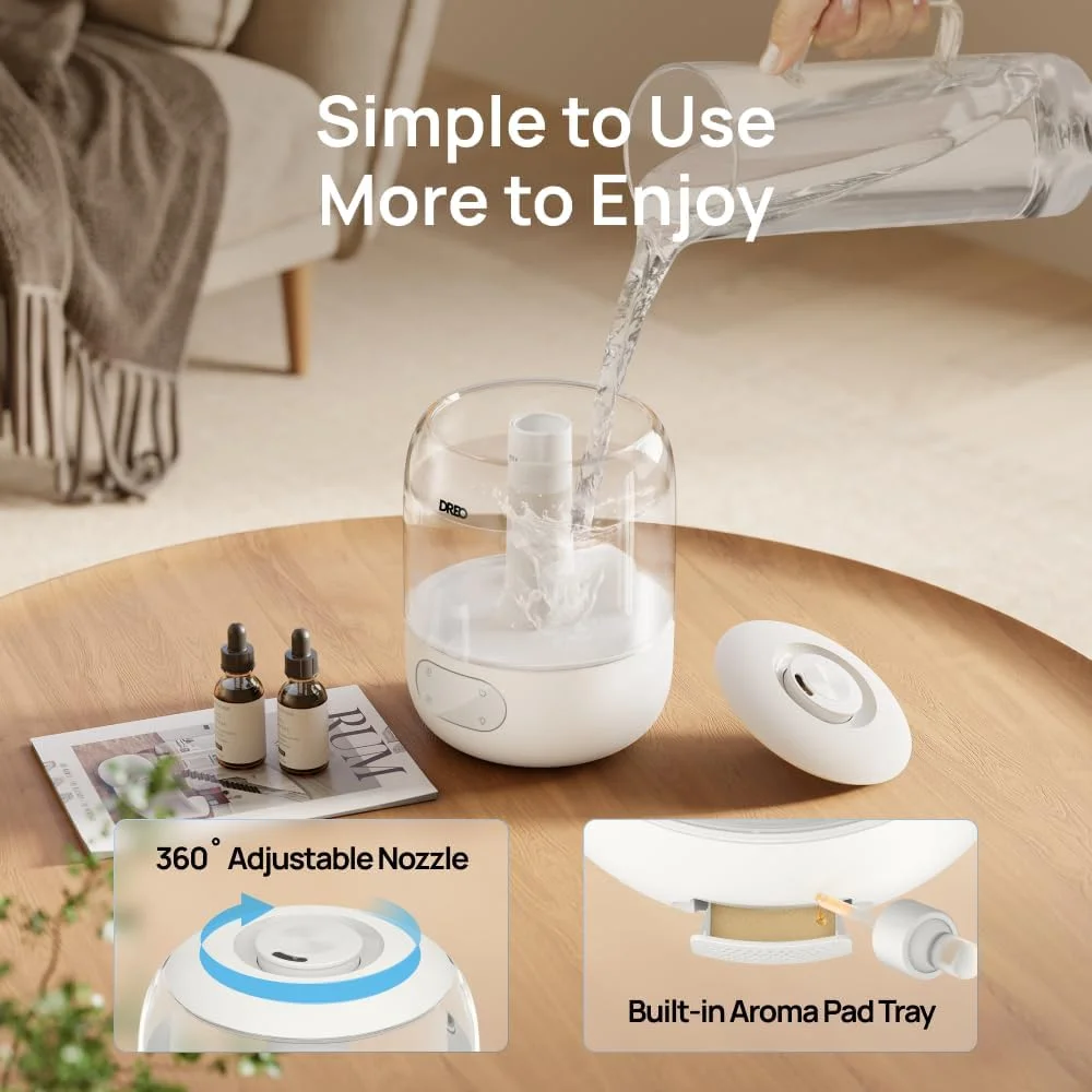 DREO Humidifier for Bedroom DR-HHM006 3L Top Fill 30H Runtime 26dB Quiet Pearl White New image 7