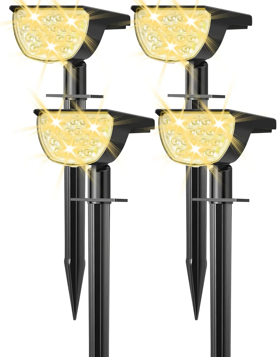 GKGG Solar Spot Lights 76 LED 3 Lighting Modes Waterproof IP65 Warm White New