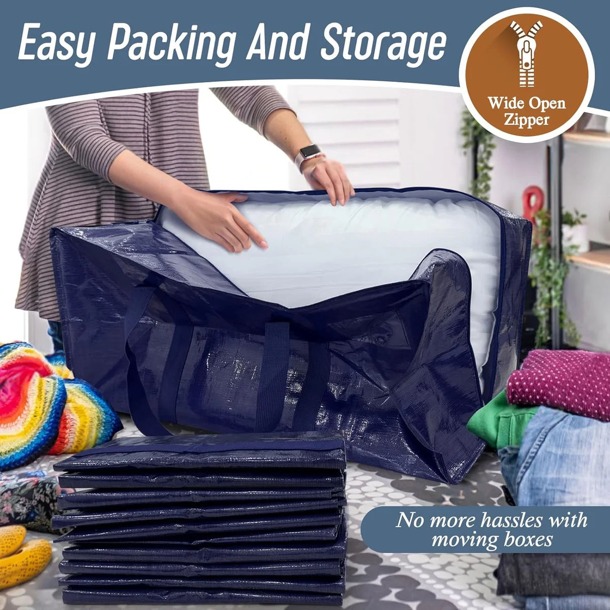 FYGRIP Extra Heavy Duty Large Moving Bags MB24 29"L x 14"W x 13"H Dark Blue New image 5