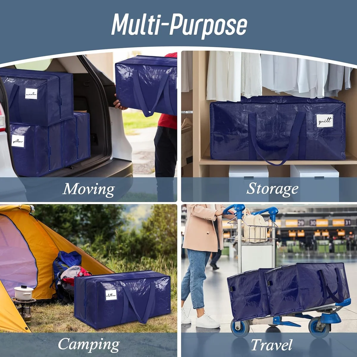 FYGRIP Extra Heavy Duty Large Moving Bags MB24 29"L x 14"W x 13"H Dark Blue New image 7