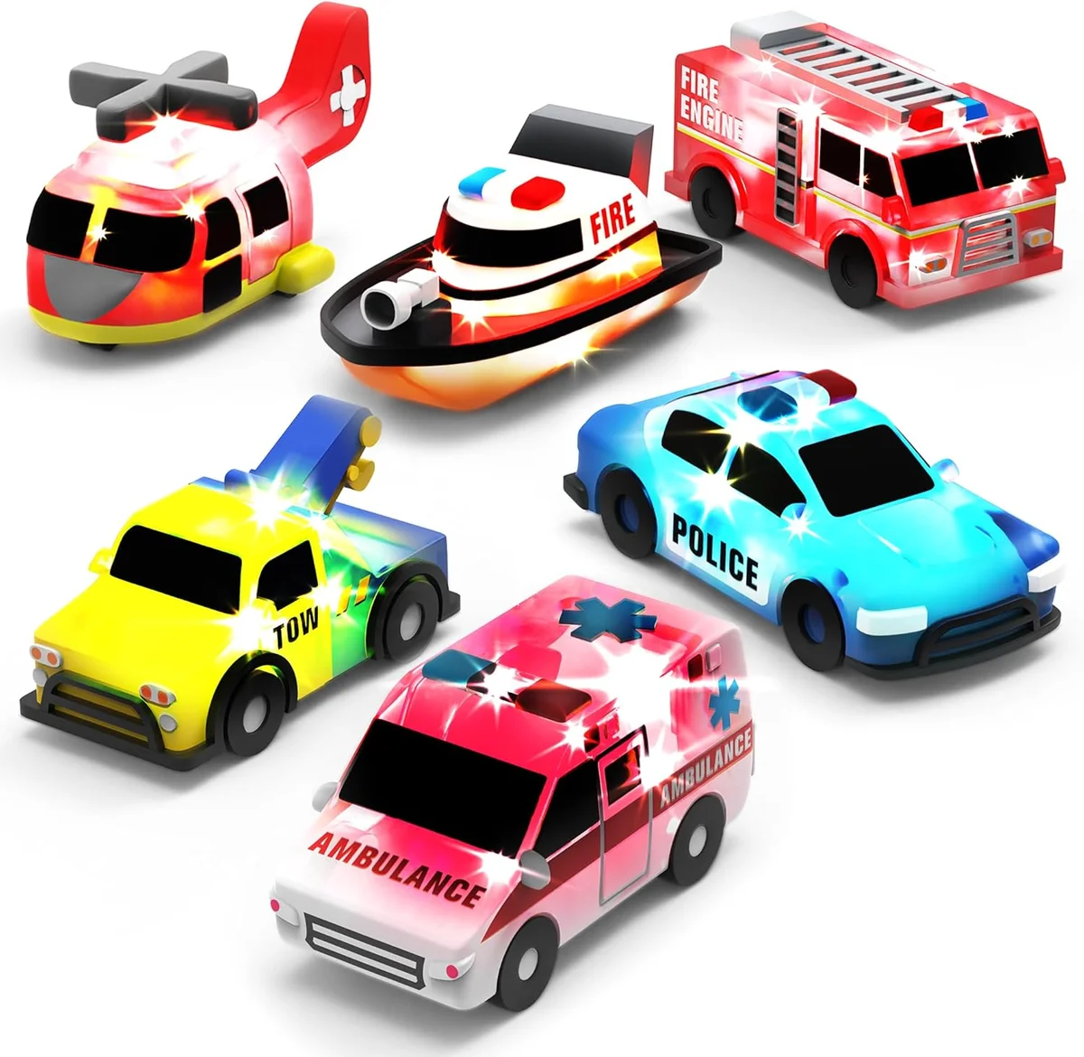 Tub Works Emergency Cars Light Up Bath Toys 22759 Water-Activated Color Changing 6 Pack Emergency – New