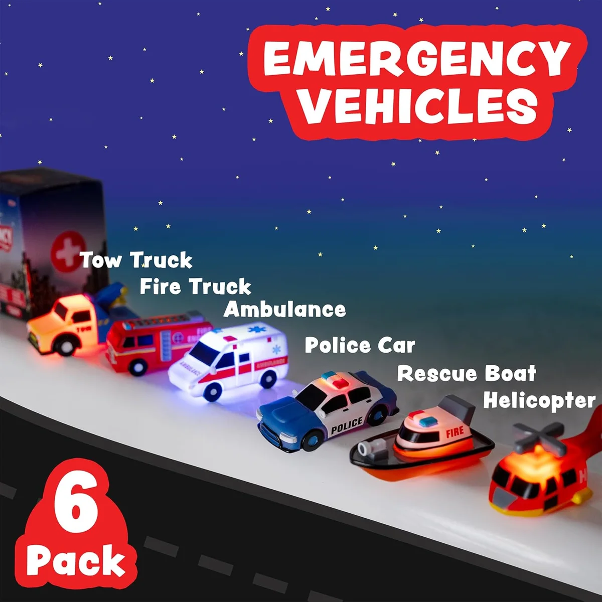Tub Works Emergency Cars Light Up Bath Toys 22759 Water-Activated Color Changing 6 Pack Emergency – New image 2