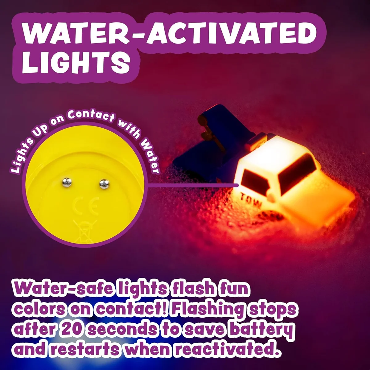 Tub Works Emergency Cars Light Up Bath Toys 22759 Water-Activated Color Changing 6 Pack Emergency – New image 3