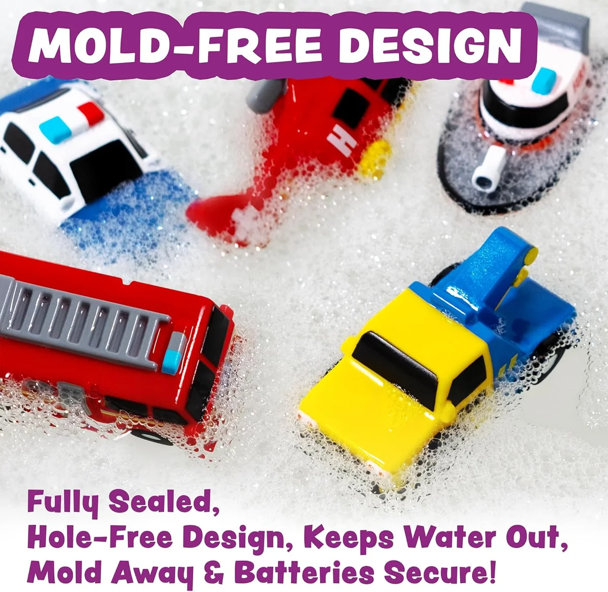 Tub Works Emergency Cars Light Up Bath Toys 22759 Water-Activated Color Changing 6 Pack Emergency – New image 5