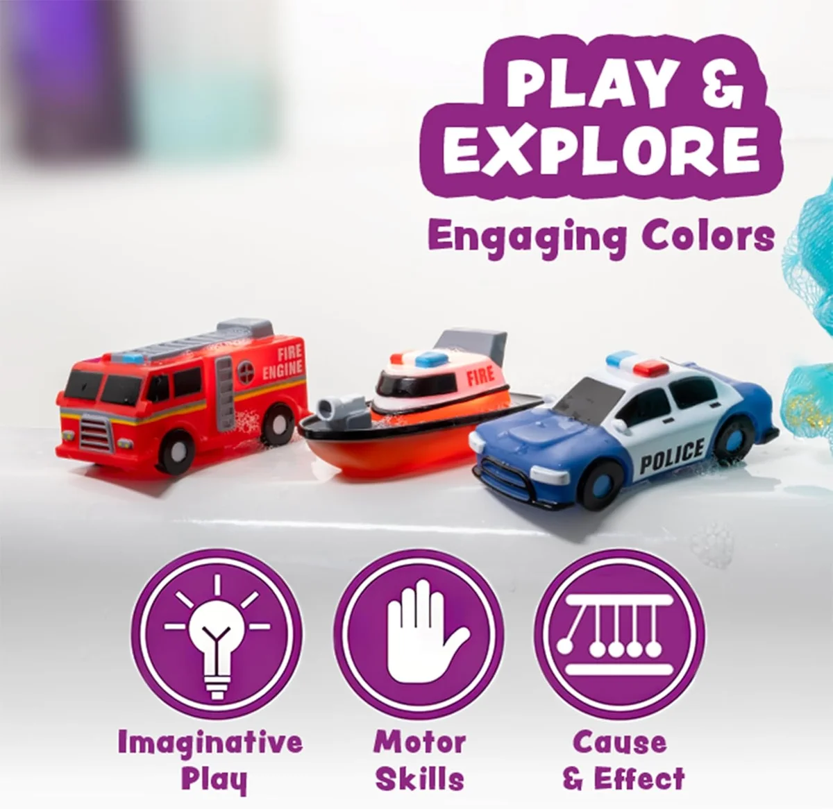Tub Works Emergency Cars Light Up Bath Toys 22759 Water-Activated Color Changing 6 Pack Emergency – New image 7