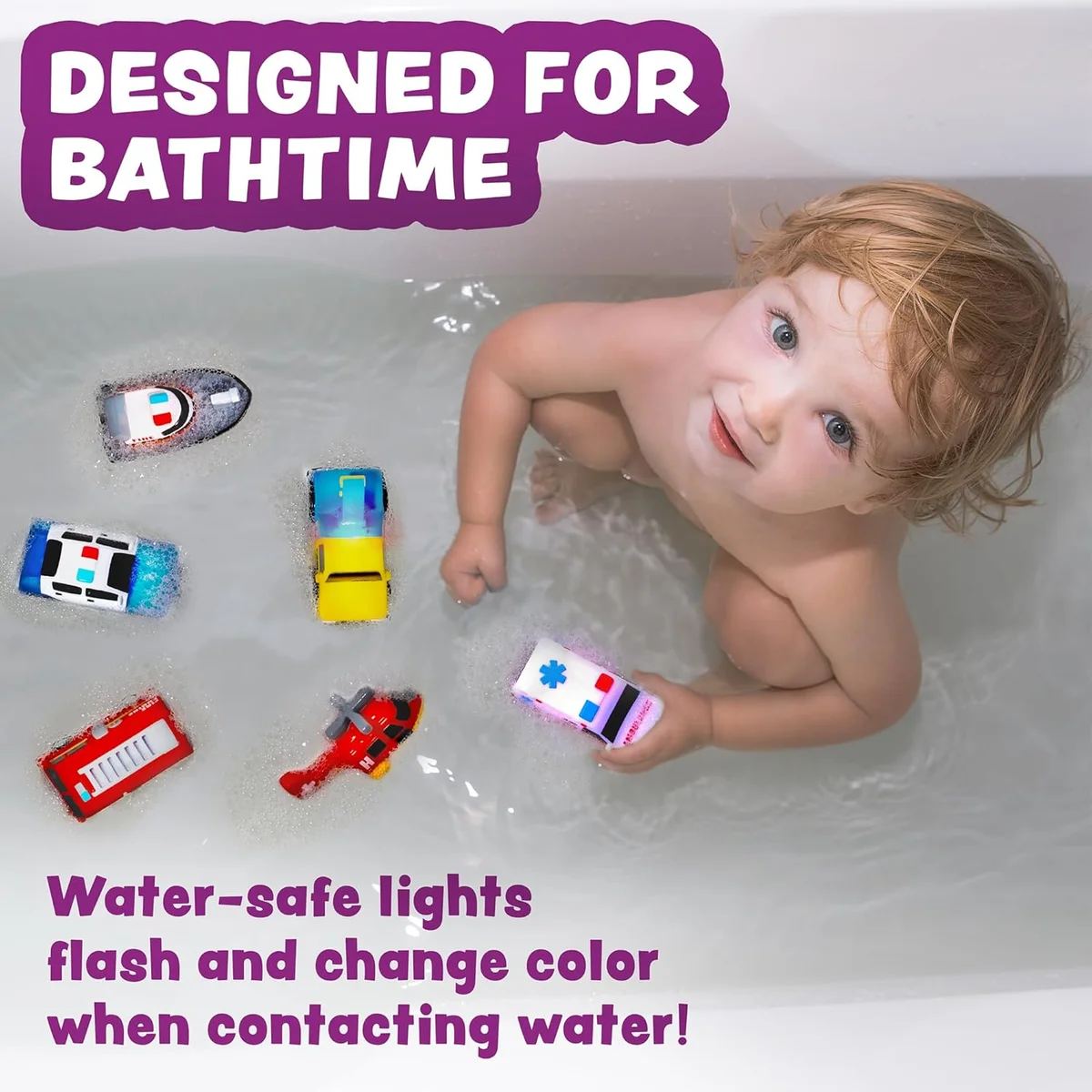 Tub Works Emergency Cars Light Up Bath Toys 22759 Water-Activated Color Changing 6 Pack Emergency – New image 9
