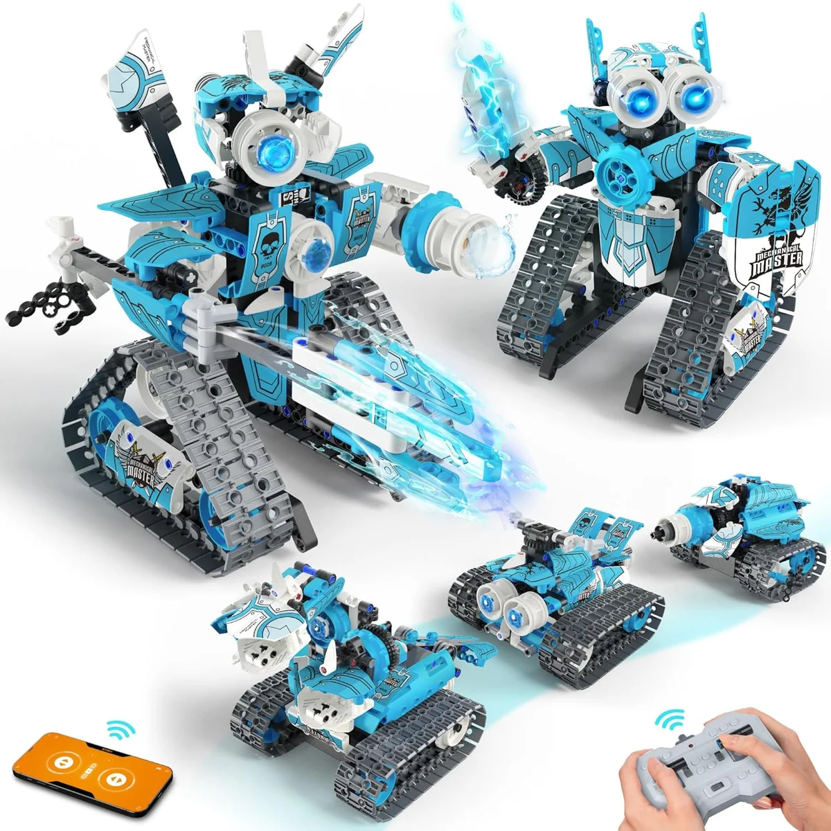 Opmind 5 in 1 STEM RC Robot Building Kit 8028 408PCS Remote Control Blue New