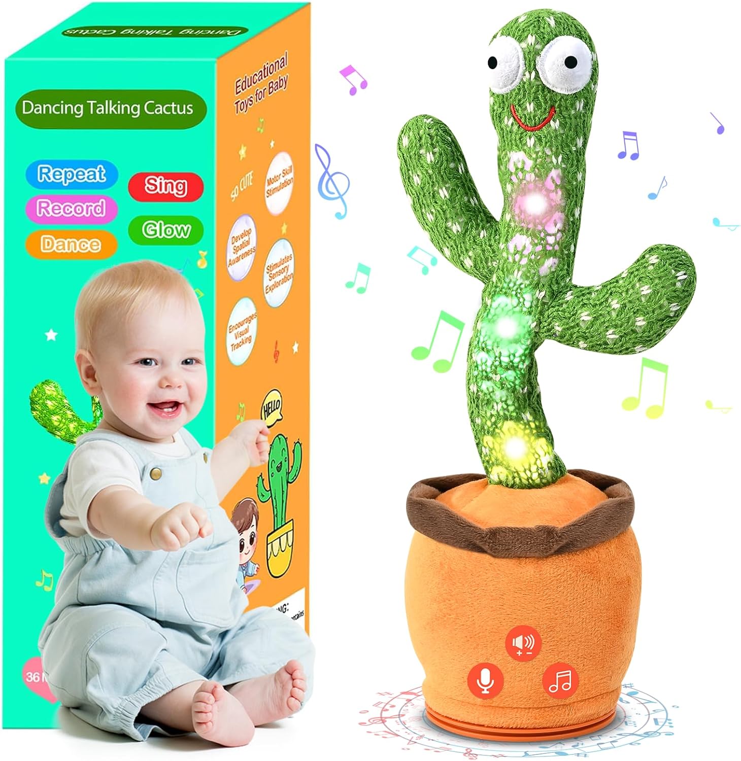 TWORIVER Dancing Talking Cactus Baby Toy T-002 12.77 inches Plush Interactive Toy New