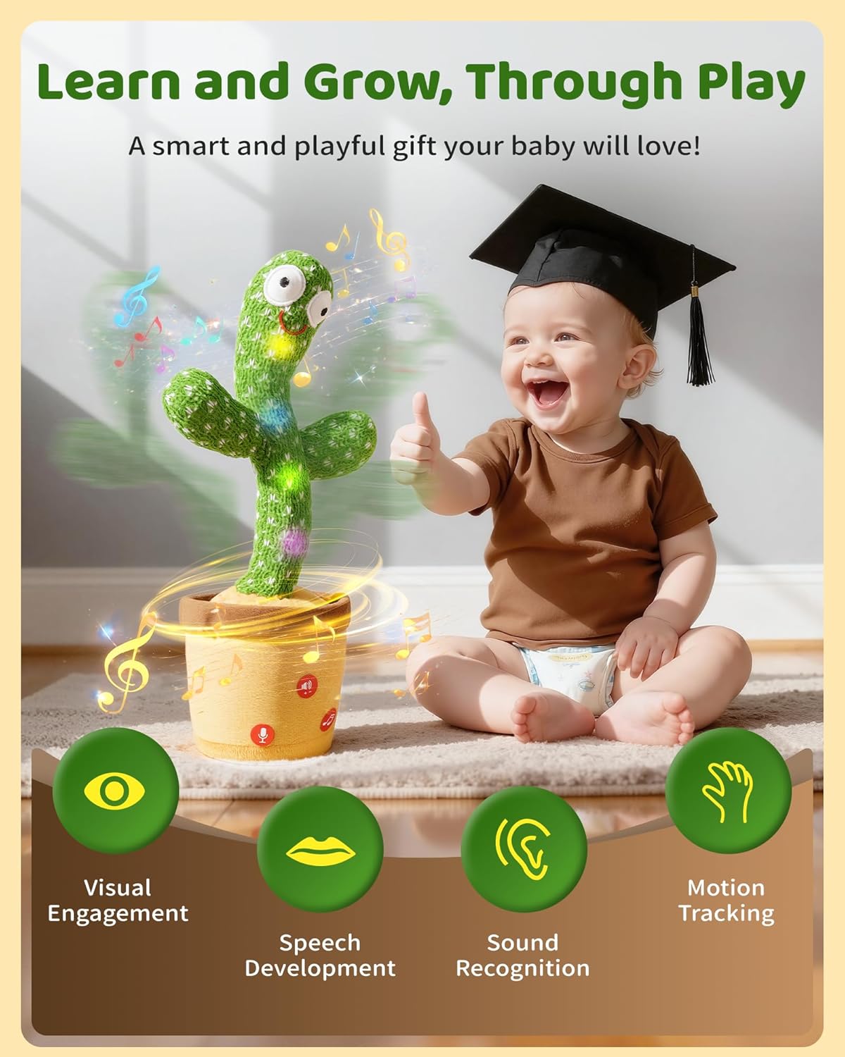 TWORIVER Dancing Talking Cactus Baby Toy T-002 12.77 inches Plush Interactive Toy New image 3