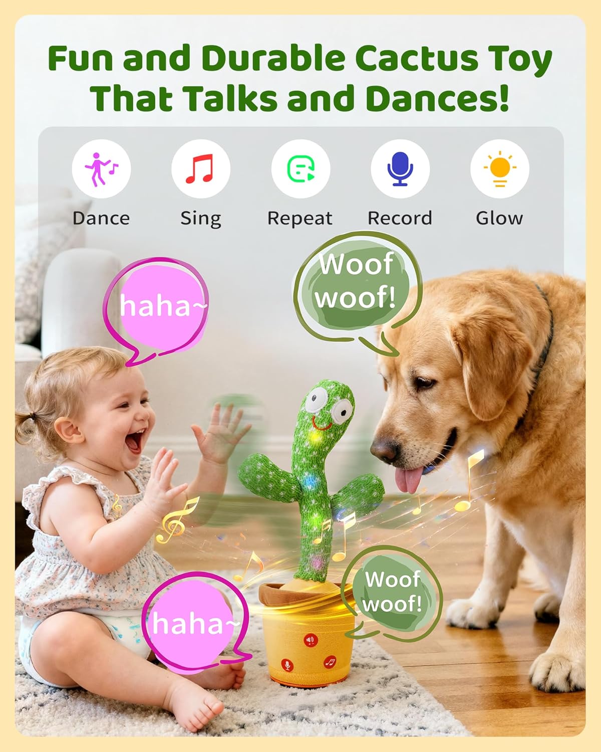 TWORIVER Dancing Talking Cactus Baby Toy T-002 12.77 inches Plush Interactive Toy New image 4