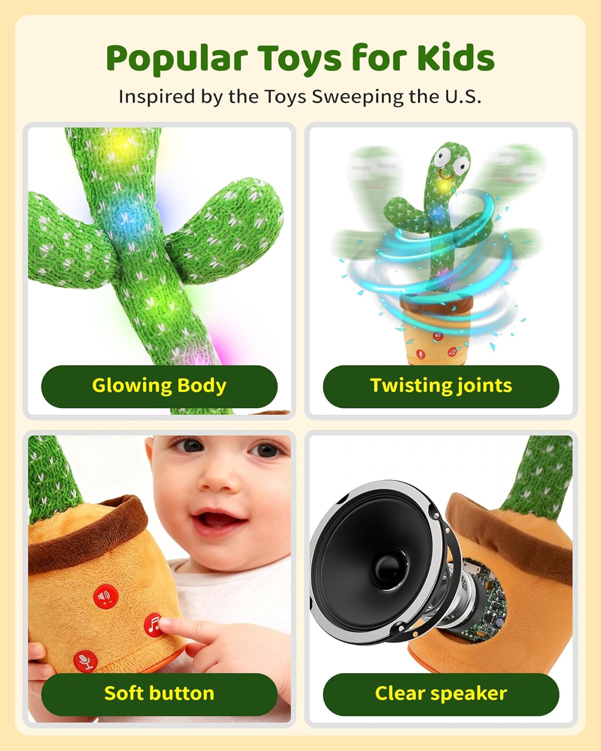 TWORIVER Dancing Talking Cactus Baby Toy T-002 12.77 inches Plush Interactive Toy New image 7