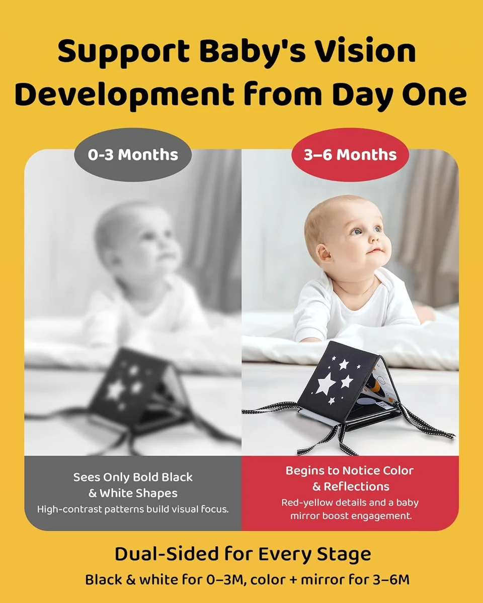 Infinno Black and White Baby Book Tummy Time Mirror Sensory Toy Soft Cotton New image 5