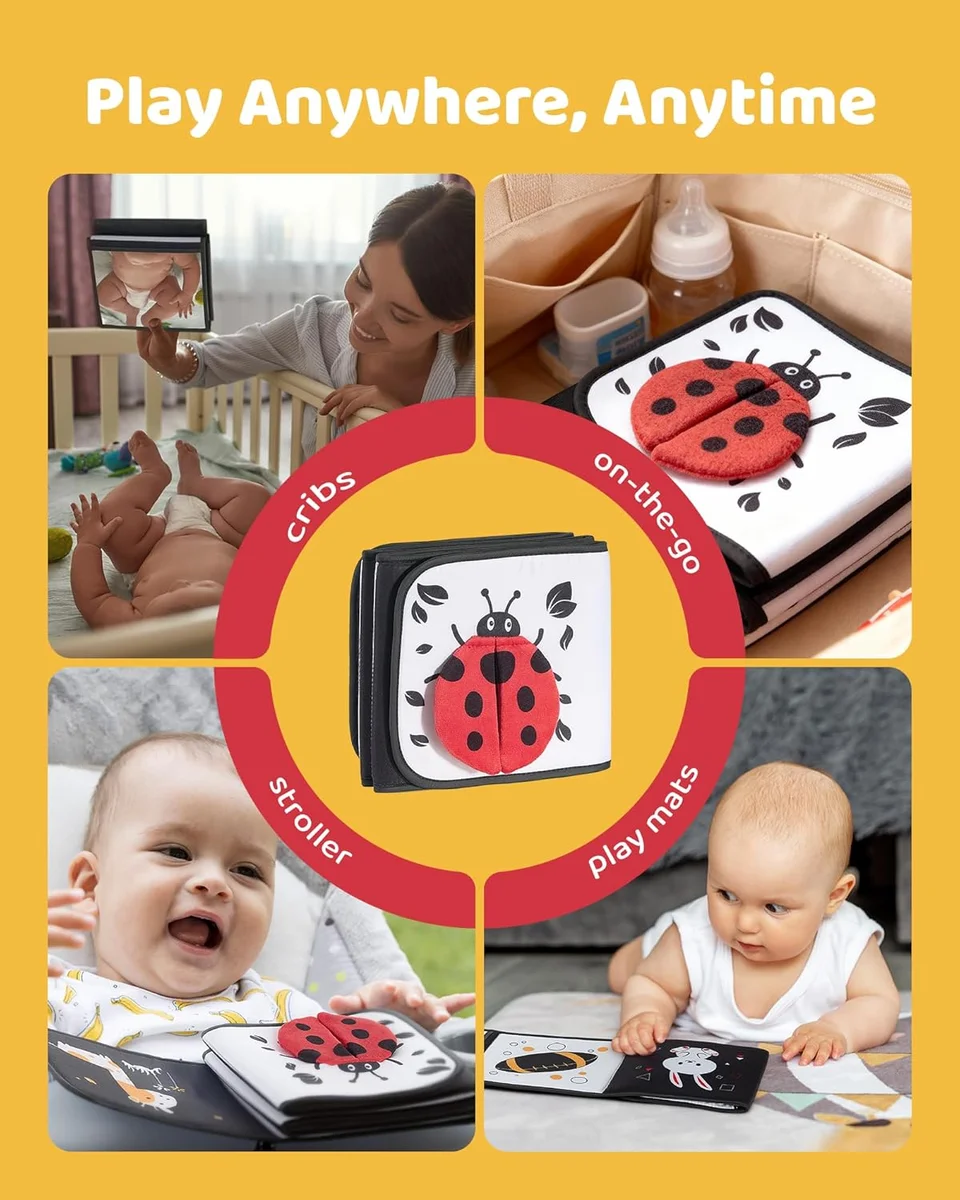 Infinno Black and White Baby Book Tummy Time Mirror Sensory Toy Soft Cotton New image 8