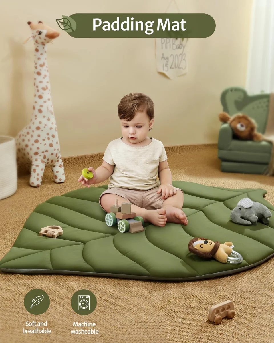 Blissful Diary Baby Play Gym & Activity Mat, Oversize Leaf Shaped Baby Play Mat w 6 Detachable Toys, Tummy Time Mat Promote Motor Skills & Sensory Development Mat, Newborn Infant Baby Essentials Gift image 11