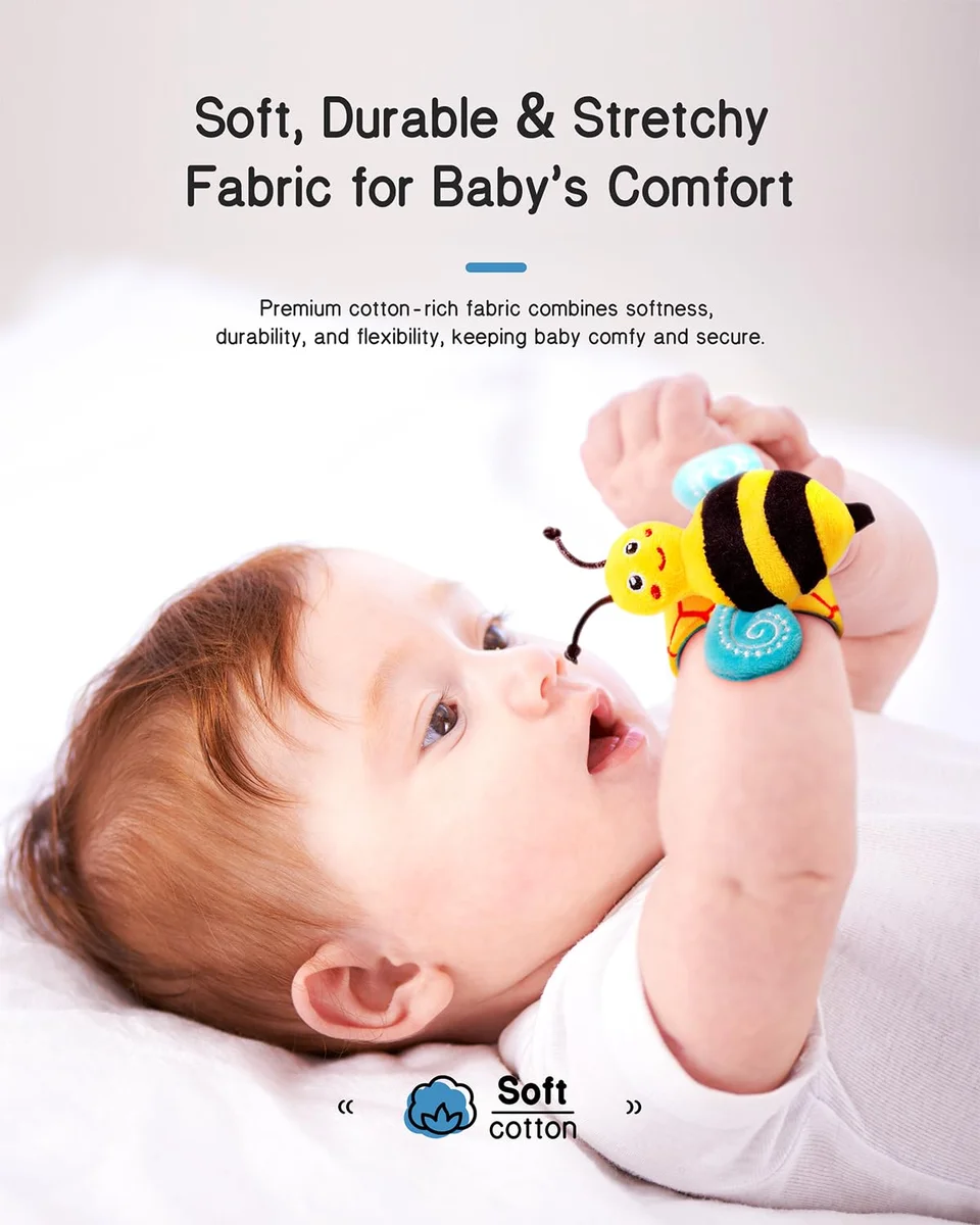 Infinno Baby Wrist Rattle Socks and Foot Finder Set IBRS-01 4 Count Cotton Warm Color New image 2