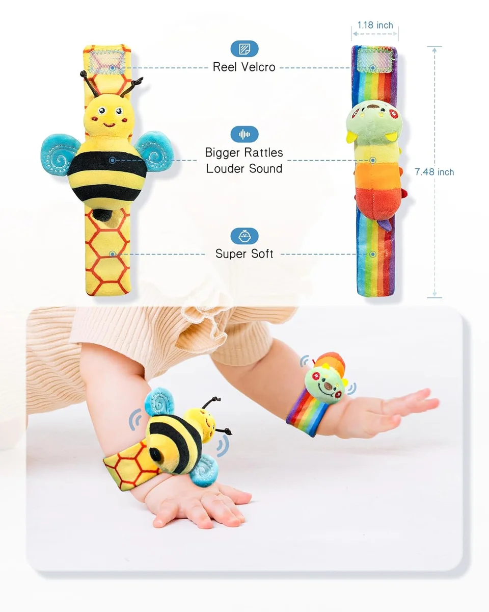 Infinno Baby Wrist Rattle Socks and Foot Finder Set IBRS-01 4 Count Cotton Warm Color New image 7