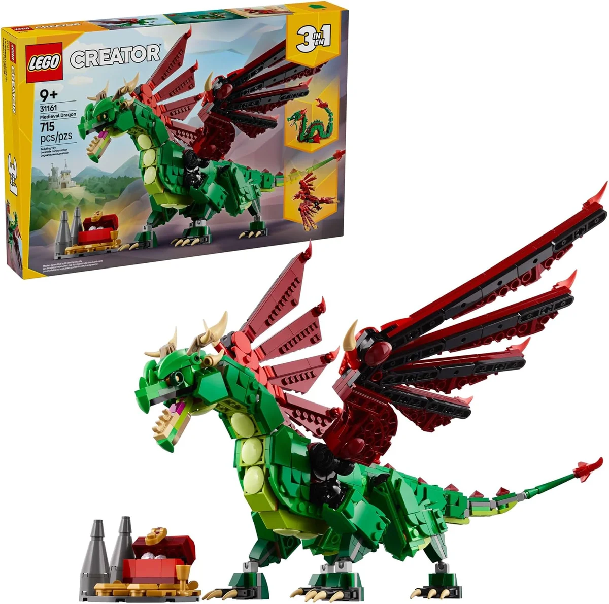 LEGO Creator Medieval Dragon Toy 31161 3 in 1 Build Options Multicolor New