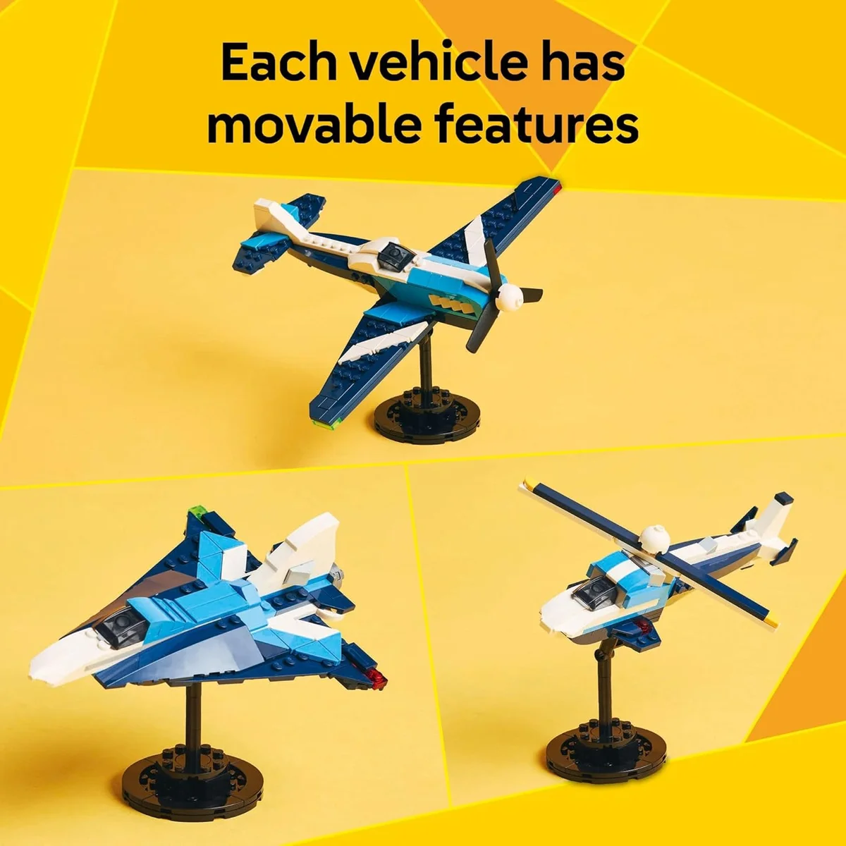 LEGO Creator Aircraft Race Plane Toy 31160 3 in 1 Model Airplane Fighter Jet Helicopter Multicolor New image 4