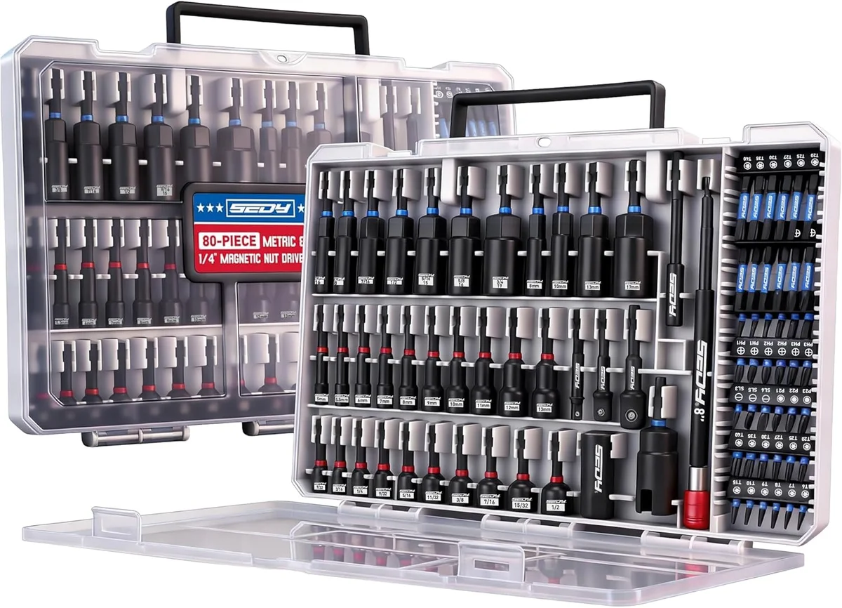 SEDY 80-Piece Premium Magnetic Impact Nut Driver Set 84099 Metric & SAE Multi-Use Kit New