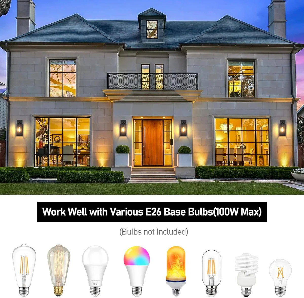 BesLowe Outdoor Wall Light Fixtures E26 Waterproof Modern Matte Black 2-Pack - New image 4