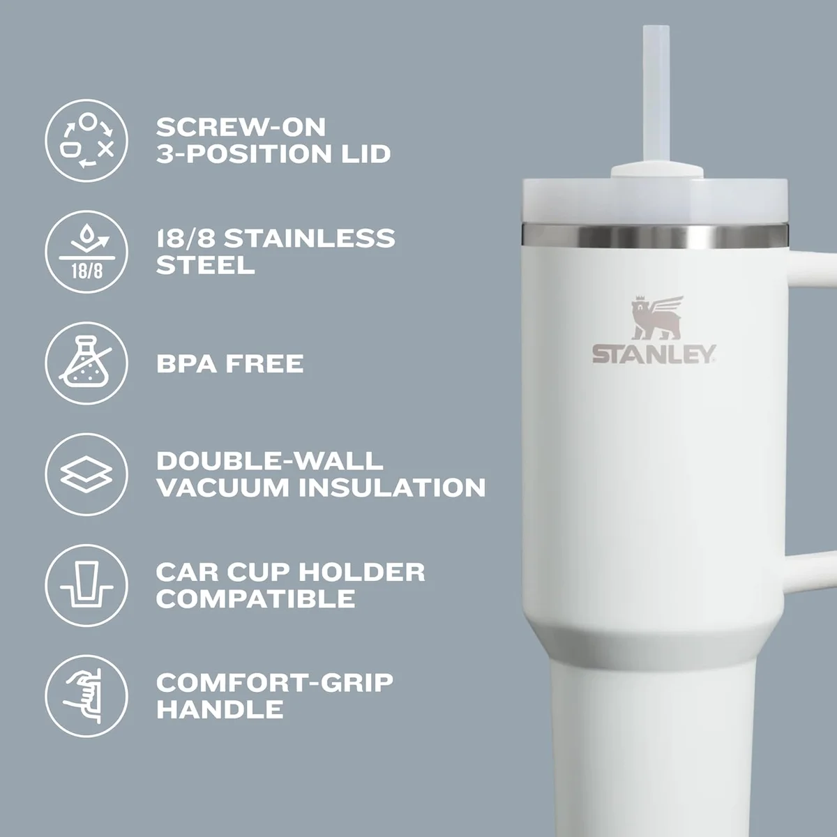 STANLEY Quencher H2.0 Tumbler 100000130373 40 oz Stainless Steel Cup Holder Compatible Lilac New image 4