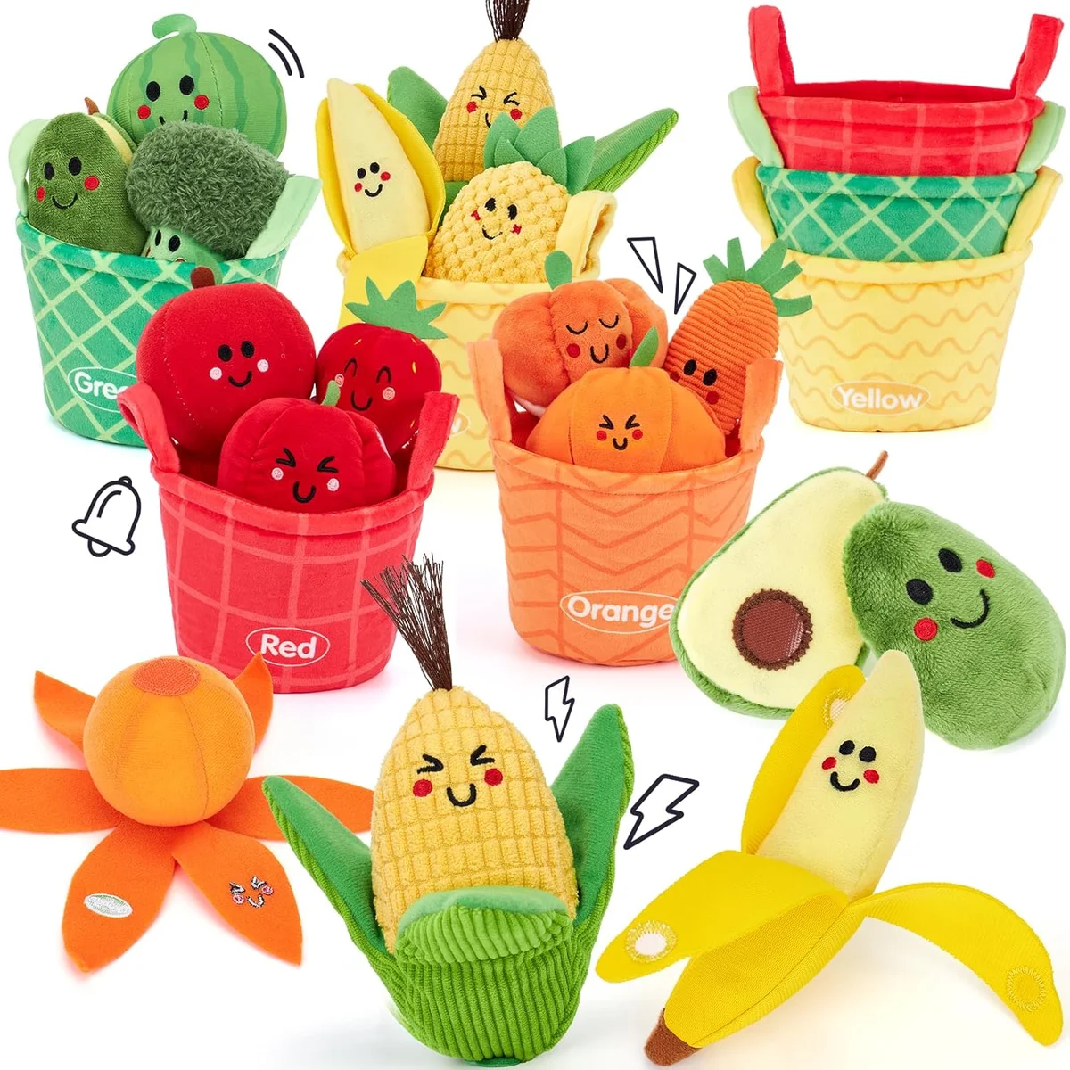 hahaland Baby Sensory Toys - My First Fruit Vegetable Color Sorting Play Food 16 PCS Plush - Multi Color - New