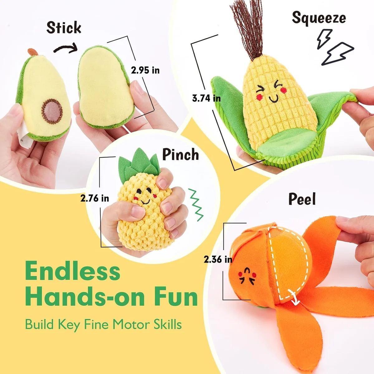 hahaland Baby Sensory Toys - My First Fruit Vegetable Color Sorting Play Food 16 PCS Plush - Multi Color - New image 3
