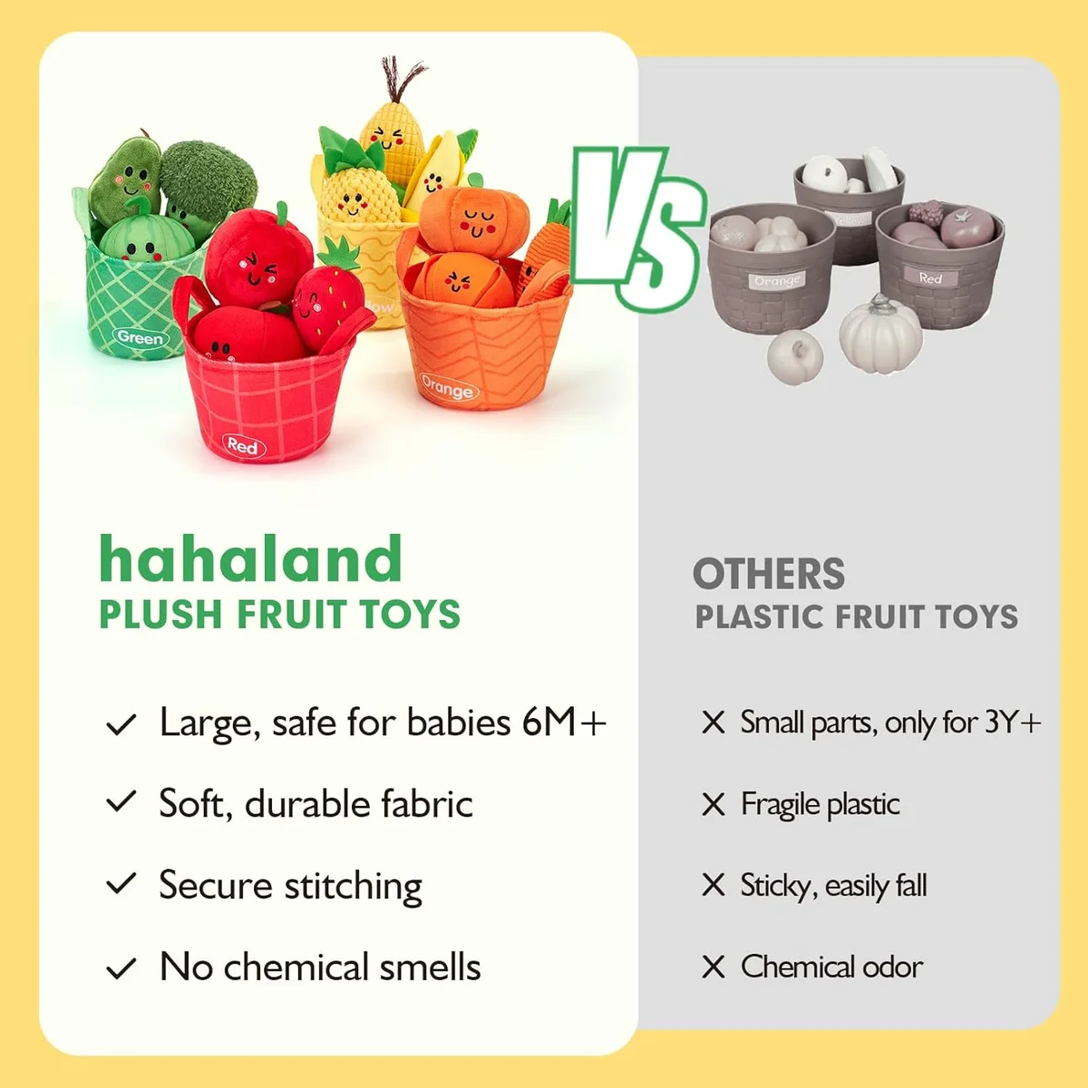 hahaland Baby Sensory Toys - My First Fruit Vegetable Color Sorting Play Food 16 PCS Plush - Multi Color - New image 6